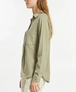 She She Boutique Emillene Button Down Top - White OR Seagrass