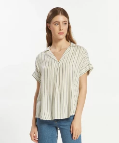 She She Boutique NEW ARRIVALS Valencia Top - Faded Denim Stripe OR Olive Shadow Stripe
