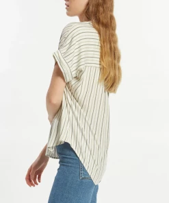 She She Boutique NEW ARRIVALS Valencia Top - Faded Denim Stripe OR Olive Shadow Stripe