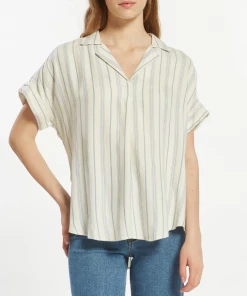 She She Boutique NEW ARRIVALS Valencia Top - Faded Denim Stripe OR Olive Shadow Stripe
