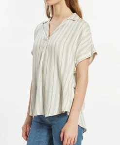 She She Boutique NEW ARRIVALS Valencia Top - Faded Denim Stripe OR Olive Shadow Stripe