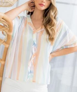 She She Boutique CLOTHING Striped Blouse - Cream Multi
