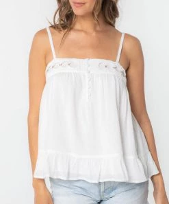 She She Boutique CLOTHING Crochet Trim Tank Top - White