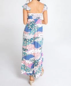She She Boutique Floral Patchwork Dress - Ivory/Jade CLOTHING