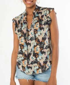 She She Boutique Flutter Sleeve Blouse - Charcoal/Rust