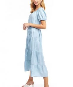 She She Boutique Puff Sleeve Midi Dress - Light Blue