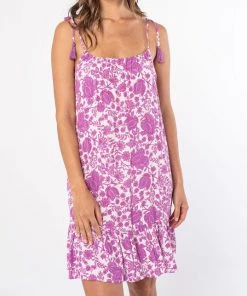 She She Boutique Floral Shoulder Tie Dress - Ivory/Lilac