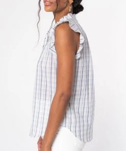 She She Boutique CLOTHING Striped Button Front Top - Natural/Navy