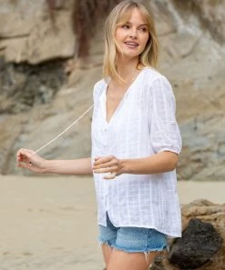 She She Boutique Textured Tonal Plaid Top - White