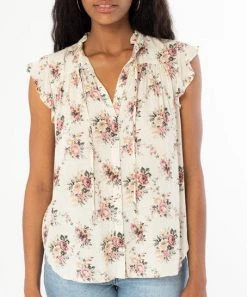 She She Boutique Floral Top With Ruffle Detail - Natural/Rose