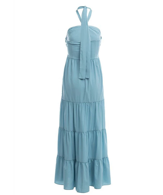 She She Boutique CLOTHING Halter Maxi Dress - Milky Blue 4 She She Boutique CLOTHING Halter Maxi Dress - Milky Blue