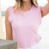 She She Boutique Ruffle Sleeve Knit Top - Pink CLOTHING
