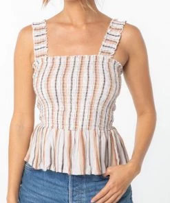 She She Boutique Stripe Tank - Natural/Tan CLOTHING