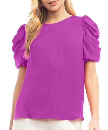 She She Boutique CLOTHING Draped Sleeve Blouse - Viola 3 She She Boutique CLOTHING Draped Sleeve Blouse - Viola
