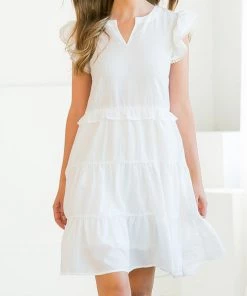 She She Boutique Flutter Sleeve Dress - Cream OR Pink