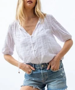 She She Boutique Textured Tonal Plaid Top - White