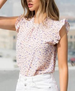 She She Boutique Ruffle Sleeve Blouse - Pink CLOTHING