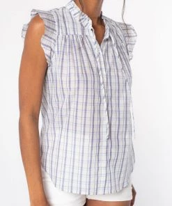 She She Boutique CLOTHING Striped Button Front Top - Natural/Navy