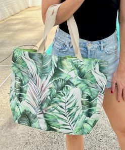 She She Boutique Senorita Palm Tote Bag - Green HANDBAGS