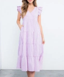 She She Boutique Gingham Midi Dress - Lilac CLOTHING