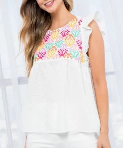 She She Boutique Embroidered Top - White CLOTHING