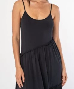 She She Boutique Asymmetrical Ruffle Tiered Midi Dress - Black