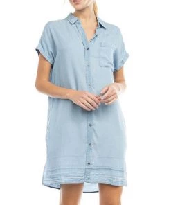 She She Boutique Button Down Dress - Light Blue
