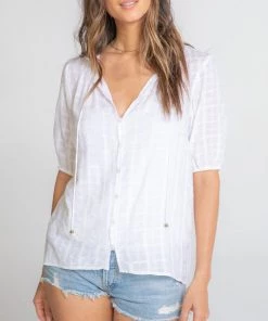 She She Boutique Textured Tonal Plaid Top - White 8 She She Boutique Textured Tonal Plaid Top - White