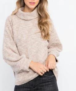 She She Boutique Rib Knit Turtleneck Top - Beige OR Light Gray