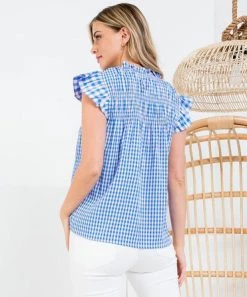 She She Boutique Checkered Top - Blue CLOTHING