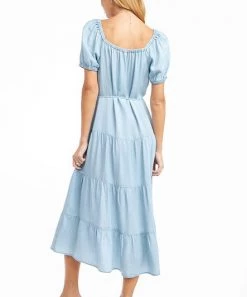 She She Boutique Puff Sleeve Midi Dress - Light Blue