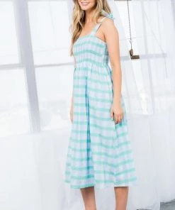 She She Boutique Smocked Midi Dress - Light Blue CLOTHING