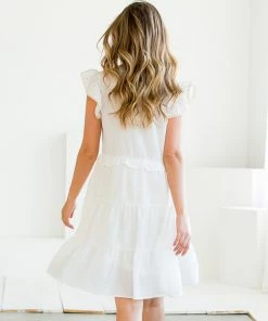 She She Boutique Flutter Sleeve Dress - Cream OR Pink