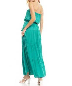 She She Boutique CLOTHING Strapless Tiered Maxi Dress - Emerald
