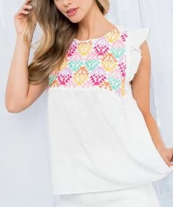 She She Boutique Embroidered Top - White CLOTHING