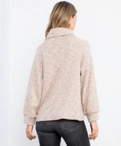 She She Boutique Rib Knit Turtleneck Top - Beige OR Light Gray