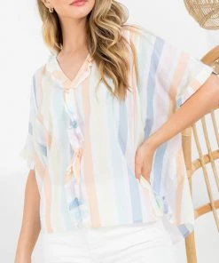 She She Boutique CLOTHING Striped Blouse - Cream Multi