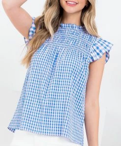 She She Boutique Checkered Top - Blue CLOTHING