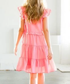 She She Boutique Flutter Sleeve Dress - Cream OR Pink