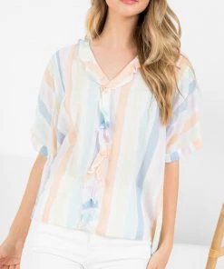 She She Boutique CLOTHING Striped Blouse - Cream Multi