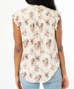 She She Boutique Floral Top With Ruffle Detail - Natural/Rose