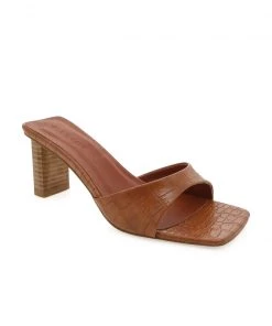 She She Boutique SHOES Arice Stacked Heel Mule - Tan Croc OR White Croc