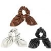 She She Boutique Faux Leather Scrunchie With Tie Set Of Three - Black, Ivory & Brown