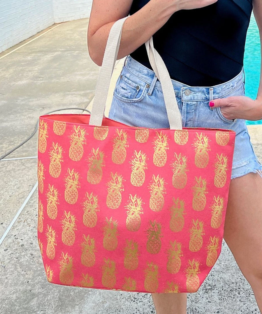 She She Boutique HANDBAGS Oceana Foil Pineapple Tote Bag - Navy, White, Mint, Coral OR Light Blue 6 She She Boutique HANDBAGS Oceana Foil Pineapple Tote Bag - Navy, White, Mint, Coral OR Light Blue