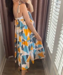 She She Boutique CLOTHING Abstract Print Midi Dress - Jade/Gold