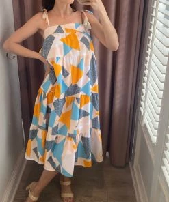 She She Boutique CLOTHING Abstract Print Midi Dress - Jade/Gold