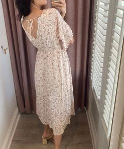 She She Boutique Floral Kimono Sleeve Dress - Ivory/Marsala CLOTHING