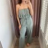She She Boutique CLOTHING Frayed Hem Jumpsuit - Sage