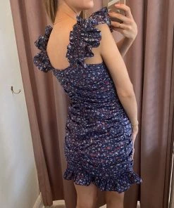 She She Boutique CLOTHING Ruched Floral Dress - True Blue