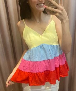 She She Boutique Color Block Top - Lemon Combo CLOTHING